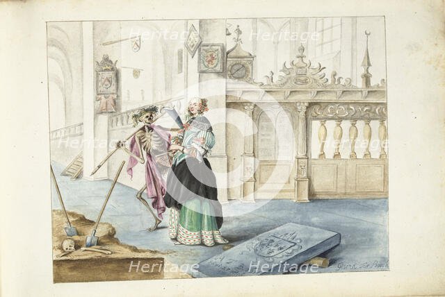 Woman (Aeltien?) standing next to death in St Michael's Church, Zwolle, c.1671. Creator: Gesina ter Borch.