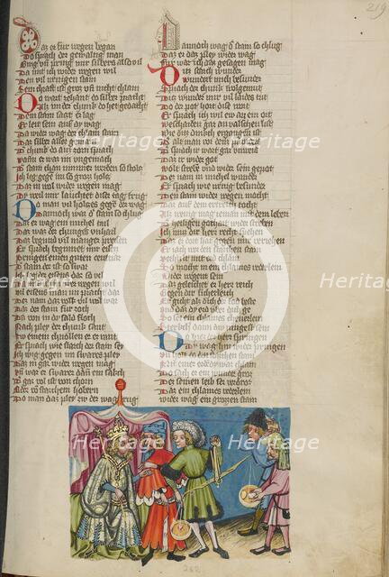 Alexander the Great has the Stone of Paradise Weighed; Weltchronik, about 1400-1410. Creator: Unknown.