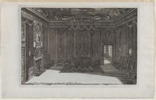 Interior with a Canopy Bed and a Row of Chairs Lining the Walls, from No..., published 1703 or 1712. Creator: Daniel Marot.