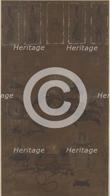 Still life: vase with peonies, and bric-a-brac, Ming dynasty, ca.1105-1135.  Creator: Emperor Huizong.