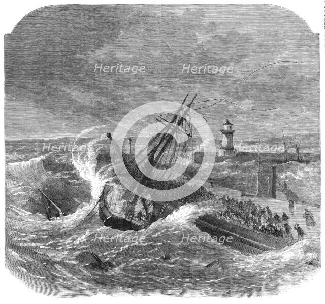 Wreck of the Rapido, a Portuguese schooner, on Ramsgate Pier, 1870. Creator: Unknown.