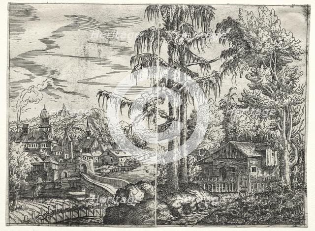 Landscape with the Town on a River and The Cottage between Trees, 1551. Creator: Hanns Lautensack (German, 1524-1566).