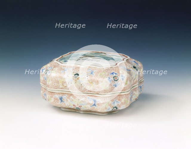 Famille rose seal paste box with landscape, late Qianlong period, Qing dynasty, China, 1775-1795. Artist: Unknown