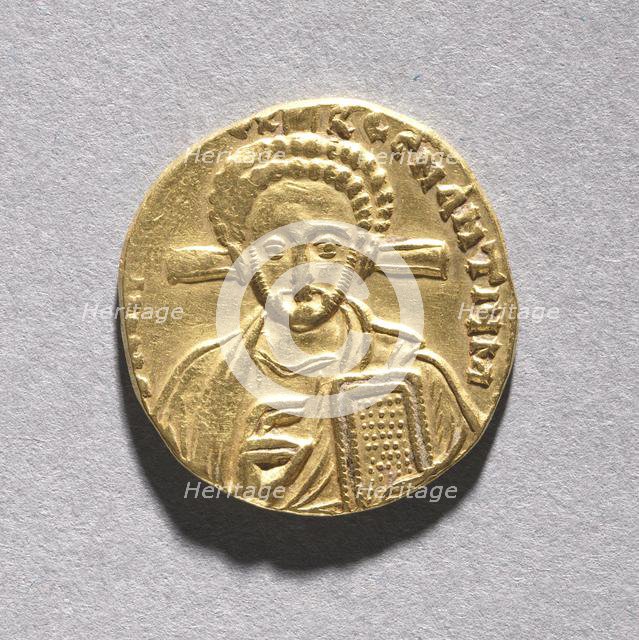 Solidus with Justinian II Rhinometus and His Son Tiberius (obverse), 705-711. Creator: Unknown.