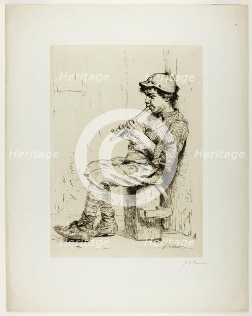 Boy Playing a Flute, c.1860. Creator: John George Brown.