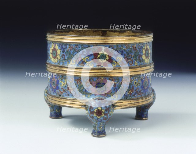 Cloisonne enamel tripod censer, Qing dynasty, China, 18th century. Artist: Unknown