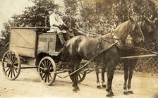 Horse-drawn bread wagon with driver and two errand boys, Sweden, c1910s. Artist: Unknown