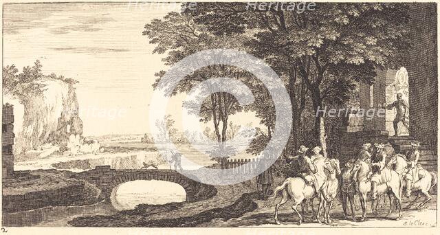 Landscape with Horsemen and Bridge, 1673. Creator: Unknown.