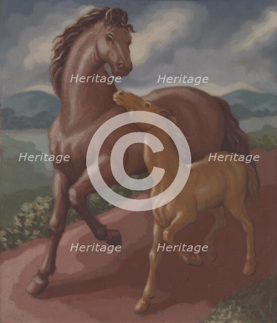 Filly and Colt, 1934. Creator: Frank Stamato.