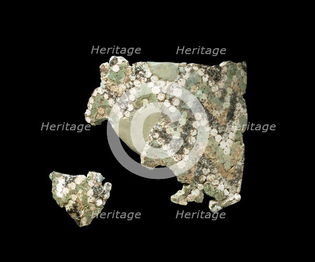 Two fragments of mosaic glass, yelllow, green, black & white, c1500-1300BC. Artist: Unknown.