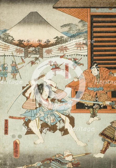 Night Attack of the Soga Brothers: Soga no Juro Sukenari and Koga no Saburo, c1850. Creator: Utagawa Kunisada.