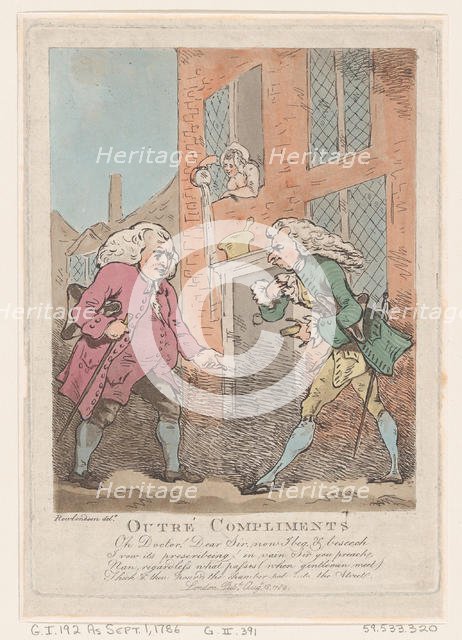 Outré Compliments, August 18, 1786., August 18, 1786. Creator: Thomas Rowlandson.