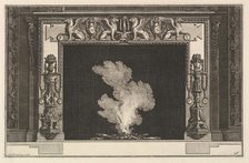Chimneypiece: Affronted griffons on the lintel and candelabra on the jambs (Ch. accomp..., ca. 1769. Creator: Giovanni Battista Piranesi.