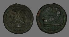 As (Coin) Depicting the God Janus, 225-217 BCE. Creator: Unknown.