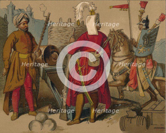 'Russian Strelitzi and Turkish Guards of the 17th Century - Artilleryman, Janissary, Spahioglan', c1 Artist: Unknown.