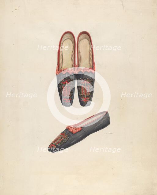 Woman's Slippers, c. 1937. Creator: Al Curry.