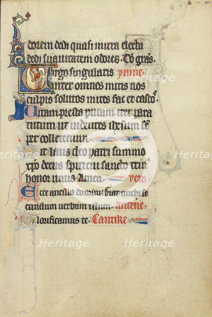 Initial V: A Crowned Female Saint with a Book and a Martyr's Palm; Ruskin Hours, about 1300. Creator: Unknown.