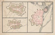 Plans of three settlements with fortifications, 2nd half 18th century. Creator: Unknown.