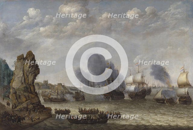 A Battle near a Coast between Spaniards and Disembarking Dutchmen, 1641. Creator: Abraham Willaerts.