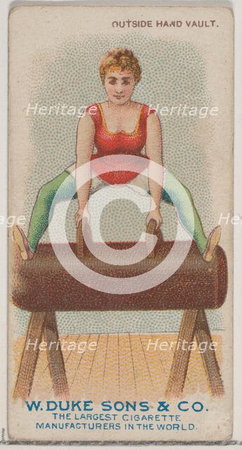 Outside Hand Vault, from the Gymnastic Exercises series (N77) for Duke brand cigarettes, 1887., 1887 Creator: Unknown.