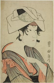 Nakayama Tomisaburo Dressed as a Woman Wearing a Towel on Her Head, c. 1795. Creator: Utagawa Toyokuni I.