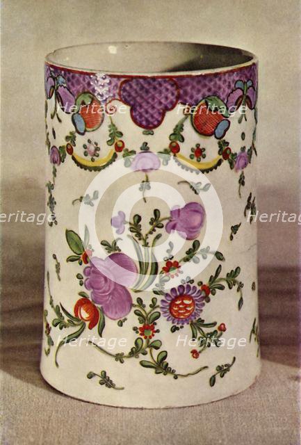 'Lowestoft Mug with Scale Border, Decorated with Flowers', late 18th century, (1944).  Creator: Unknown.