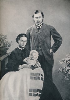 The Prince and Princess of Wales with the infant Prince Albert Victor, 1864 (1910). Artist: Vernon Heath.