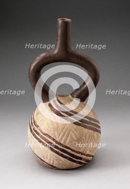 Stirrup Vessel Incised with Textile-Like Pattern in Diagonal Painted Bands, 100 B.C./A.D. 500. Creator: Unknown.