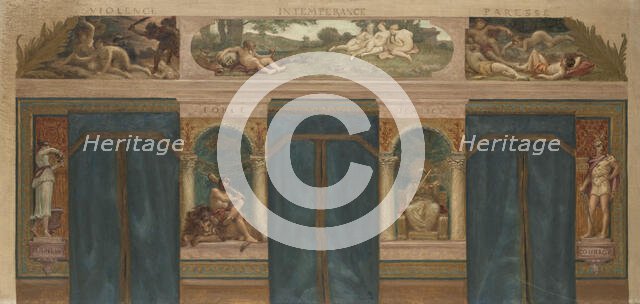 Esquisse pour la mairie de Saint-Maur-des-Fossés : Les Vertus opposées aux Vices..., 1883. Creator: Paul Milliet.