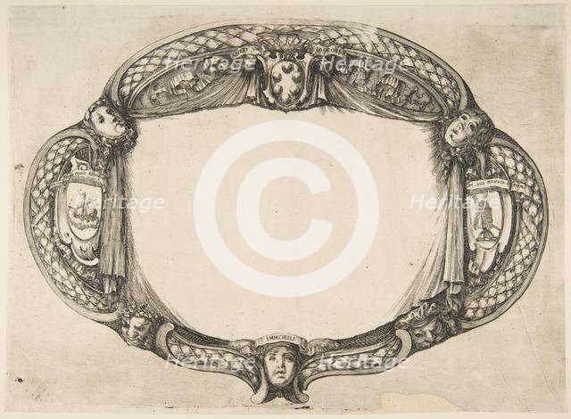 Ornament Design for a Thesis on the Device: Quest' un soccorso, ca. 1656. Creator: Stefano della Bella.