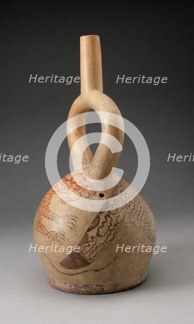 Stirrup Spout Vessel with Fineline Image of a Cat, 100 B.C./A.D. 500. Creator: Unknown.