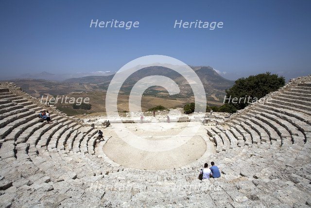 The ancient Greek theatre at Segesta, Sicily, Italy. Artist: Samuel Magal