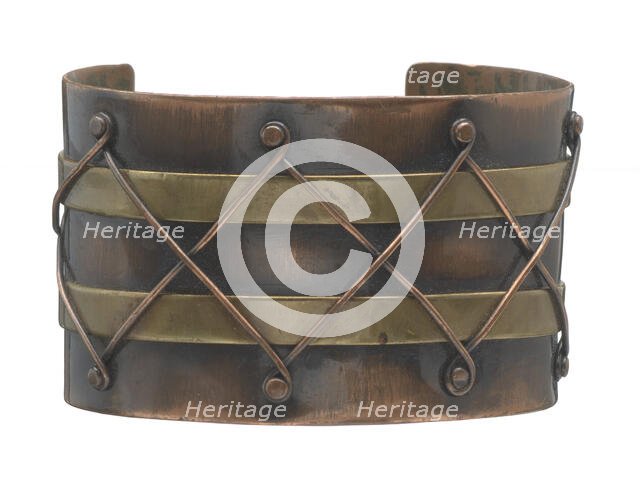 Copper and brass diamond design cuff by Winifred Mason Chenet, ca. 1945. Creator: Winifred Mason Chenet.