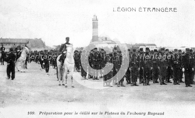 French Foreign Legion preparing to march on the Plateau Faubourg Bugeaud, Algeria, 20th century. Artist: Unknown