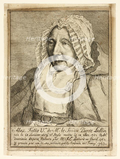 Madame Pierre Lullin-Fatio, 1763, after a drawing dated April 1762. Creator: François Jalabert.