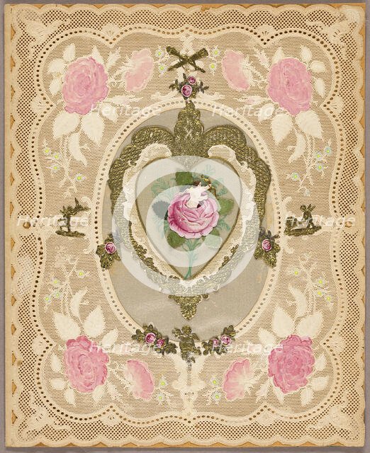 Untitled Valentine (Pink Flowers and Putti), 1834. Creator: Unknown.