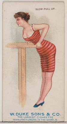 Slow Pull Up, from the Gymnastic Exercises series (N77) for Duke brand cigarettes, 1887., 1887. Creator: Unknown.