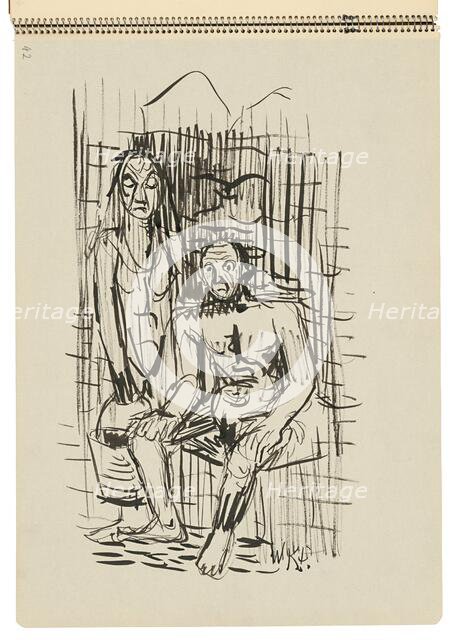 Sketchbook 22 Man and Woman with a Bucket, 1st half 20th century. Creator: Arnold Peter Weisz-Kubincan.