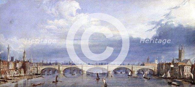 New London Bridge, London, 1829. Artist: Augustus Charles Pugin