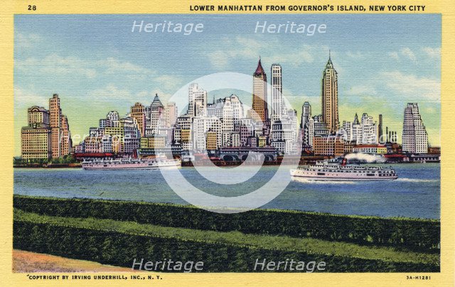 Lower Manhattan from Governor's Island, New York City, New York, USA, 1933. Artist: Unknown