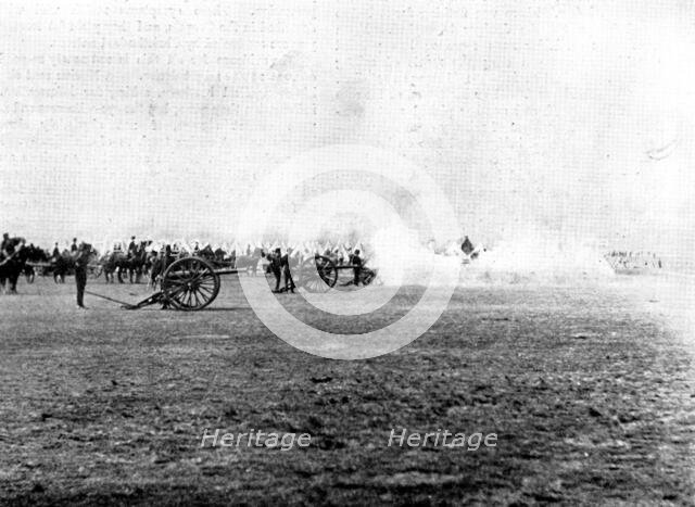 The Shahzada's Visit: the Shahzada at Aldershot - firing a royal salute after the Review, 1895. Creator: Henry R. Gibbs.