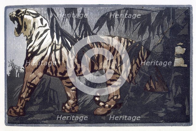 Tiger; scene from "The Jungle Book", 1919.  Creator: Paul Jouve.
