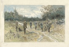 Landscape with group of hunters on the Leusderhei, 1864-1936. Creator: Johannes Cornelis van Essen.