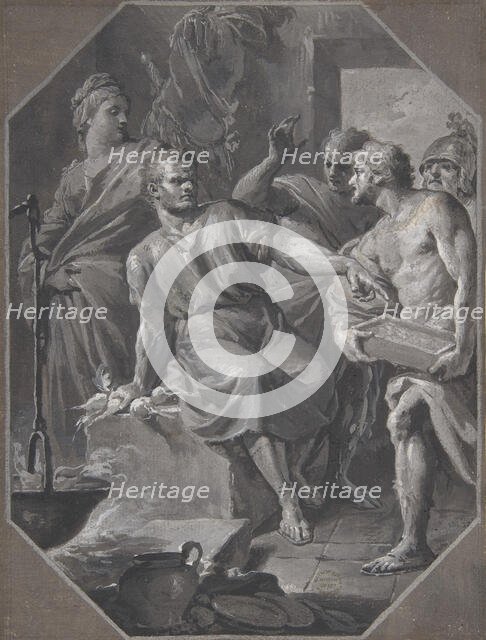 Manius Curius Dentatus Refusing the Presents of the Samnite Ambassadors, 1732-92. Creator: Fedele Fischetti.