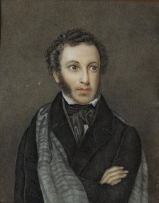 Portrait of the poet Alexander Sergeyevich Pushkin (1799-1837), First quarter of 19th cen.. Creator: Anonymous.