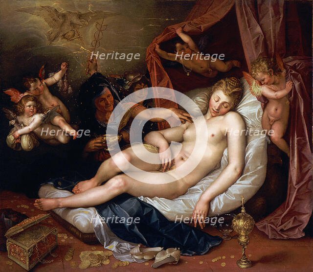 The Sleeping Danae Being Prepared to Receive Jupiter, 1603. Creator: Hendrik Goltzius.