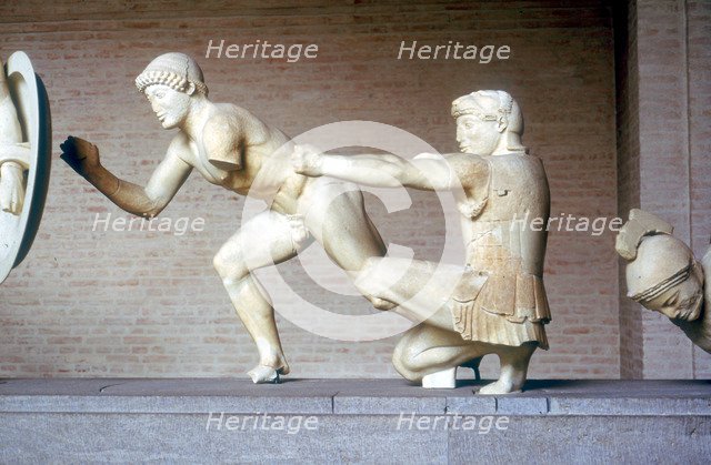 Reconstruction of part of the East Pediment of Temple of Aphaia, Aegina, Greece, c500-c480 BC. Artist: Unknown