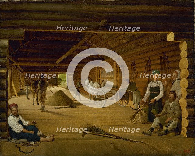 Threshing Barn, 1823. Artist: Venetsianov, Alexei Gavrilovich (1780-1847)