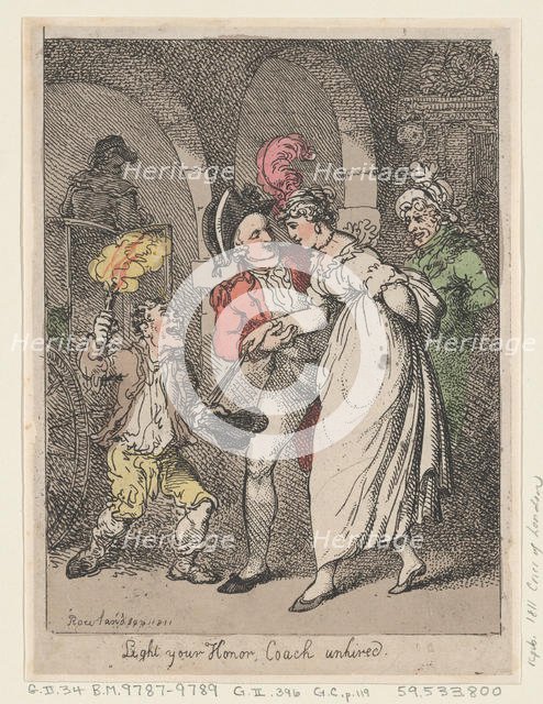 Light Your Honor, Coach unhired, 1811., 1811. Creator: Thomas Rowlandson.