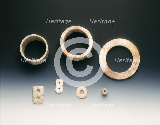 Set of 7 altered jades, neolithic, Liangzhu culture, China, c3400-2250 BC. Artist: Unknown